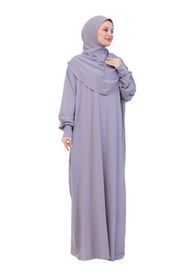 Modish Group Tek Parça Namaz Elbisesi Seti, Viskon Yumuşak Tesettür Abaya, Rahat Hazır Şal Başörtüsü Takım Gri