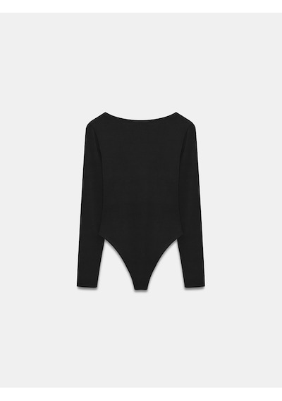 Dilvin 32549 Kayık Yaka Bodysuit-siyah Siyah