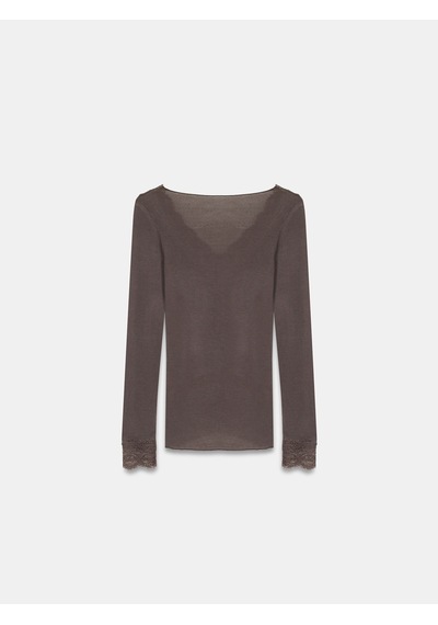 Dilvin 32311 Dantelli Kaşmir Bluz-kahve Kahve