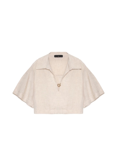 Olla Collection Gömlek Yakalı Crop Bluz Natur Natural