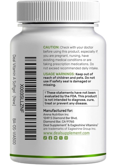 Deal Supplement Vitamin A 25000 Iu 500 Coconut Oil Fish Liver Oil Vitamins For Eye Immune & Skin Health