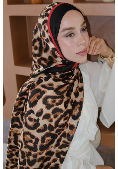 Miorel Scarfs Yeni Sezon Leopar Desen Vual İpek Şal Premium Fular Silk Scarfs Shawl Hijab Kırmızı