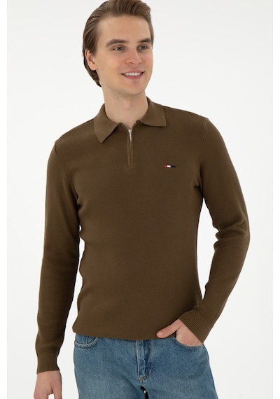 U.S. Polo Assn. Erkek Regular Fit Yarım Fermuarlı Haki Basic Kazak 50298266-VR027