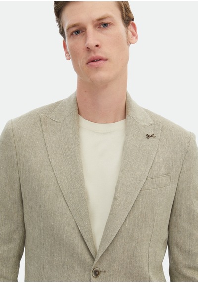 Ramsey Haki Desenli Zeroweight Slim Fit Pamuk Karışımlı Ceket