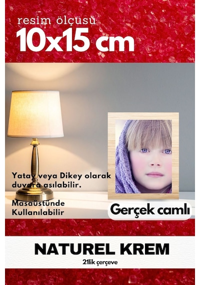 Gerçek Camlı 21lik Düz 10 X 15 Krem Fotoğraf Resim Çerçevesi Ayaklı Arkalık Veya Duvara Asma