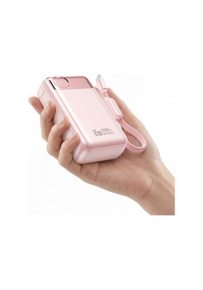 Wiwu T132 Power Plus Serisi Type-c Kablolu Pd Powerbank 65w 12000mah Pembe