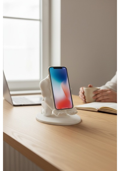Goril Figürlü Telefon Standı Beyaz
