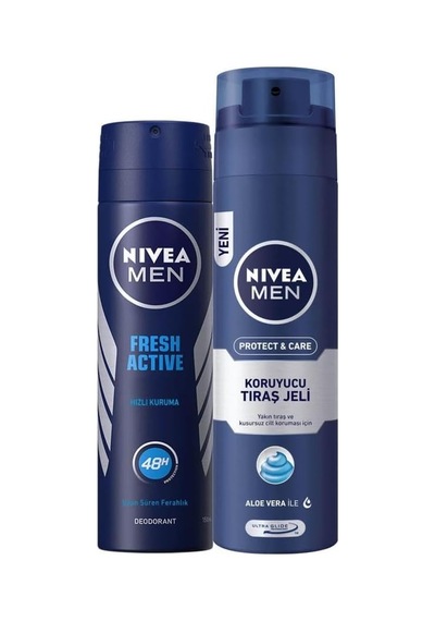 Men Erkek Sprey Deodorant Fresh Active 48 Saat Deodorant Koruması 150ml Ve Men Protect&care Tıraş Jeli 200ml, Kuru Ciltler İçin, Pürüzsüz Tıraş