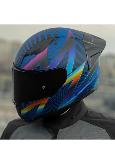 Yarış Spoiler + Şeffaf + Siyah Vizörlü + Ls2 Rapid 2 Optik Race Full Face Motosiklet Kaskı Mavi - Mor