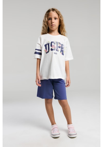 U.s. Polo Assn. 2070 %100 Pamuk Cepli Kız Çocuk Şort Pijama Takım Beyaz