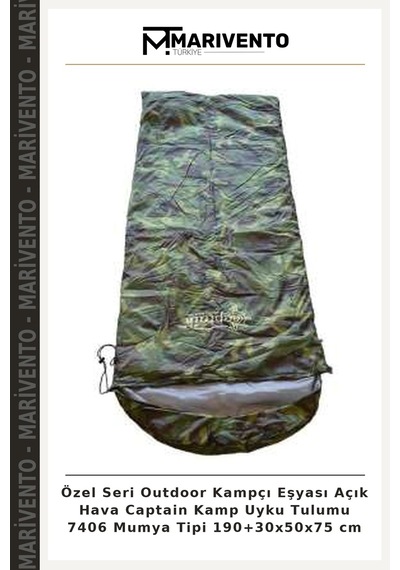 Özel Seri Outdoor Kampçı Eşyası Açık Hava Captain Kamp Uyku Tulumu 7406 Mumya Tipi 190+30x50x75 Cm Çok Renkli