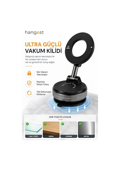 Manyetik Telefon Tutucu Vakumlu 360 Dönebilen Katlanabilir Masa, Araç Ve Cam Uyumlu Telefon Standı Siyah Manyetik Telefon Tutucu Vakumlu 360 Dönebilen Katlanabilir Masa, Araç Ve Cam Uyumlu Telefon Standı Siyah
