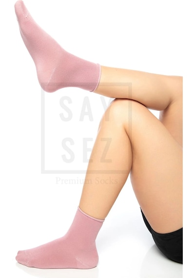 Saysez Bambu Kadın Lastiksiz Pembe Soket Dikişsiz Premium Çorap / Iz Bırakmaz / Sıkmayan Çorap Renkli