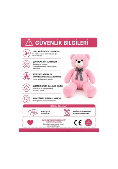 Ayrex Papyonlu Sevimli Büyük Peluş Ayıcık, 130 Cm -% 100 Yerli Pembe Genel