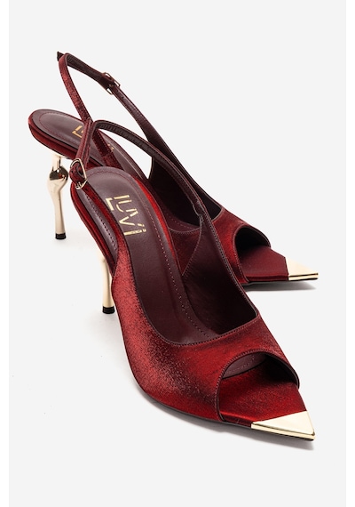 Luvishoes Amore Bordo Saten Metal Detaylı Kadın Topuklu Ayakkabı