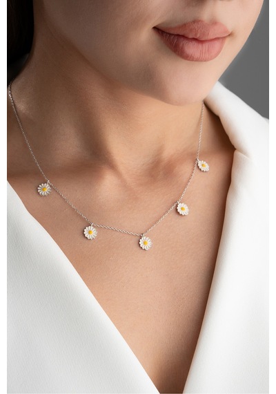 Çekirdekjewelry 925 Ayar Gümüş Çoklu Papatya Kolye Gri
