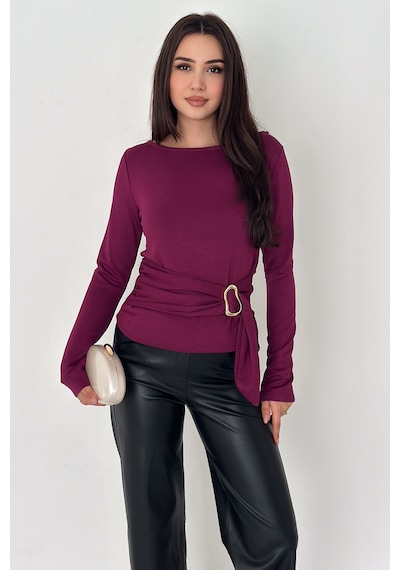 Noa & Noa Kadın Yan Bağlamalı Tokalı Bluz Magenta Twist bordo