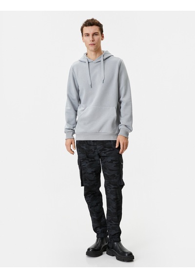 Koton Kapşonlu Sweatshirt Kanguru Cep Detaylı Uzun Kollu Gri 4wam70239mk Gri