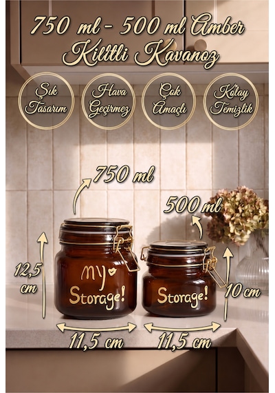 2'li Kilitli Cam Kavanoz Seti 750 Ml + 500 Ml Sızdırmaz Contalı Kapaklı Kalın Cam Erzak Saklama Kavanozu Paslanmaz Çelik Kilit Mekanizmalı Dekoratif Saklama Kabı Kahverengi Kahverengi 2'li Kilitli Cam Kavanoz Seti 750 Ml + 500 Ml Sızdırmaz Contalı Kapaklı Kalın Cam Erzak Saklama Kavanozu Paslanmaz Çelik Kilit Mekanizmalı Dekoratif Saklama Kabı Kahverengi Kahverengi