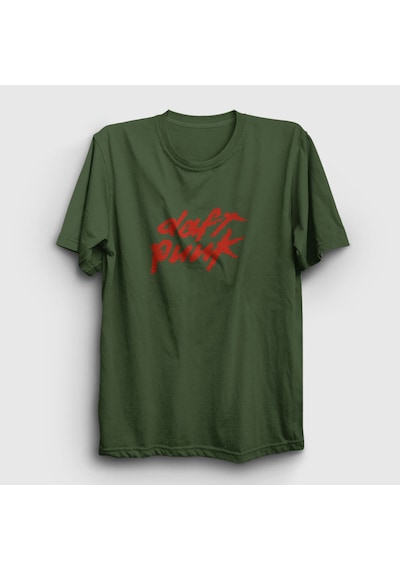 Presmono Unisex Logo Daft Punk T-shirt Haki