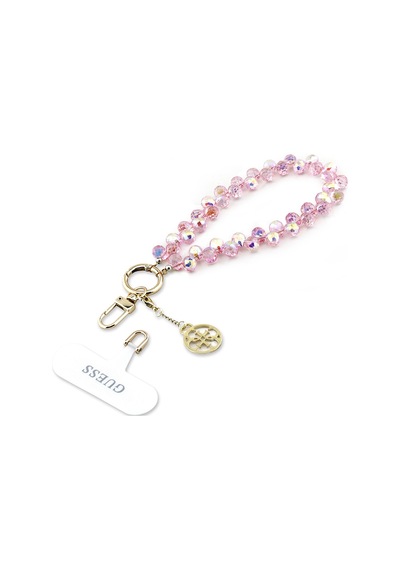 Guess Lisanslı 4g Metal Logolu Kristal Taşlı Telefon Bilek Askı Zinciri Pembe Pembe