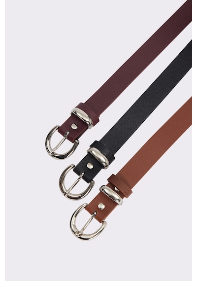 Tudors Kadın 2.5 Cm 3'lü Set Siyah-bordo-kahverengi Kemer-51493 Çok Renkli