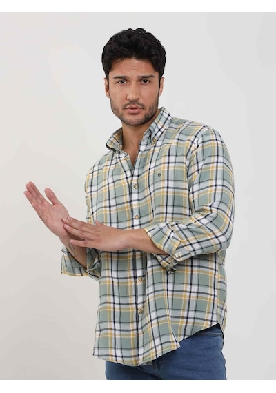 Dufy Yeşil Erkek Slim Fit Çiçek Desenli Klasik Yaka Uzun Kol Gömlek - 104885-yeşil Yeşil