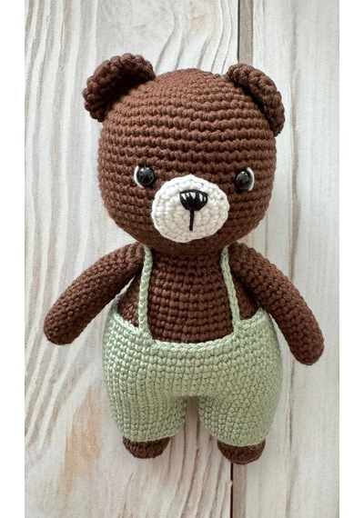 Amigurumi El Örgüsü Oyuncak Ayıcık Kahverengi - Yeşil