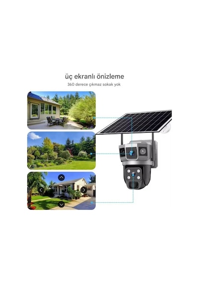 4g Sım Solar Panelli Güneş Enerjili Su Geçirmez 6mp 3 Kameralı Güvenlik Kamerası V380 Pro