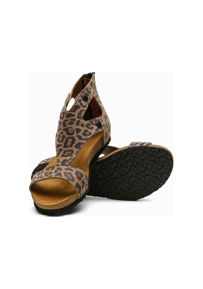 Comfortfusse Vera - Kadın Ortopedik Hakiki Deri Sandalet Leopar Baskılı Deri