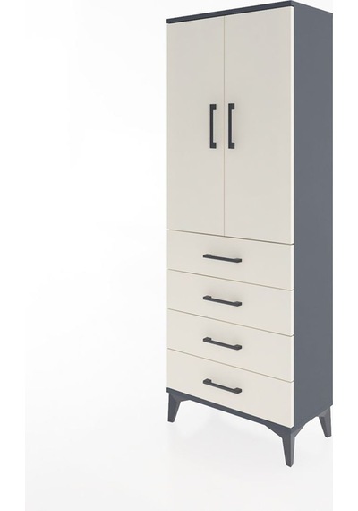 Arges Dolap Tek Raflı 4 Çekmeceli Tek Askılı 60x30x163 Antrasit-aytaşı Antrasit