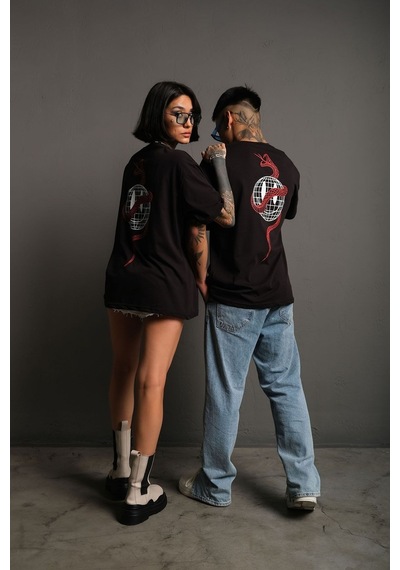 Technomonkey Unisex Siyah Oversize Yılan Baskılı T-shirt