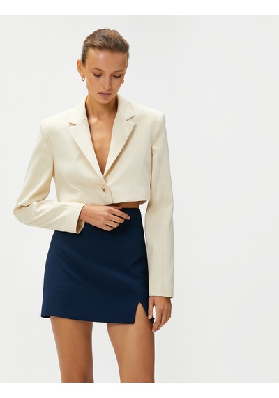 Koton Crop Blazer Ceket Tek Düğmeli Taş 3sak50134uw 3SAK50134UW080 Taş