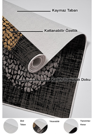 Dekoreko Kaymaz Taban Djt Banyo Halısı Trend Modern E4052 Bej Krem Mavi