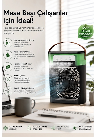 Blic Bwfn10 Siyah Sulu Fan Masa Üstü Mini Klima Vantilatör Nemlendiricili Soğutucu Fan 600ml