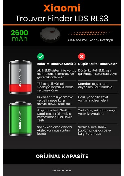 Xiaomi Trouver Finder Lds Rls3 2600mah Robot Süpürge Bataryası