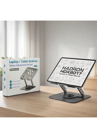 Hadron Hdx8017 Laptop + Tablet Standı Karbon Çelik Silikon Kaymaz - Gri