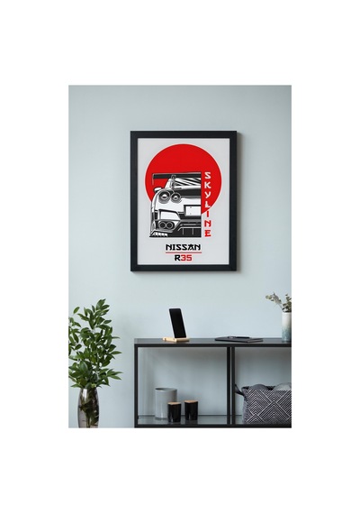 Nissan Skyline R34 Ahşap Çerçeveli Poster Tablo Jdm Efsane Siyah