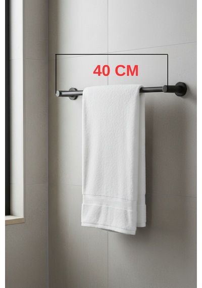 Siyah Paslanmaz Banyo 40 Cm Krom Çubuk Uzun Havluluk Duvar Askısı Siyah
