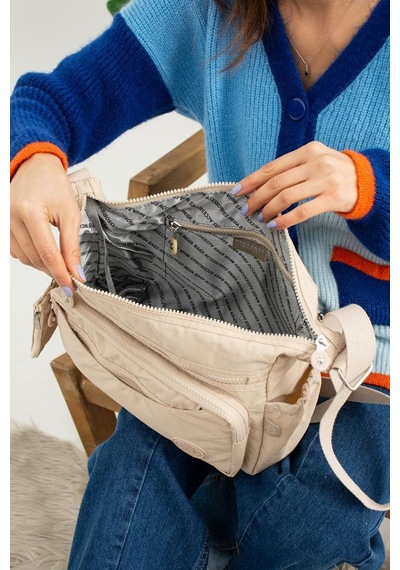 Baginn Klinkır Kadın Postacı Çanta Çok Cepli 30 20 Cm Su İtici Kumaş Bayan Çapraz Askılı Omuz Çantası Krem