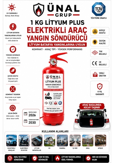 1 Kg Elektrikli Araç Lityum Yangın Söndürücü Kkt Yangın Tüpü