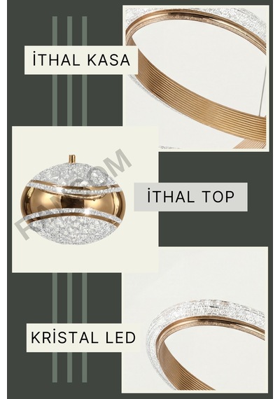 Ransom İthal Seri Xl 3 Renk Kumandalı Küçük Taç Led Avize Toplu Gold Kasa Büyük Salon & Oturma Odası Avizesi Altın