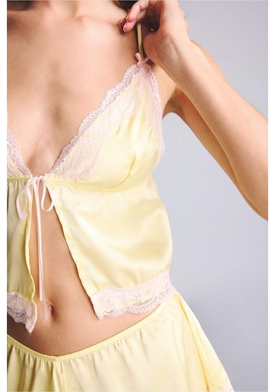 Defacto Dantel Detaylı Saten Açık Sarı Pijama Üst H1352ax26smyl83 Sarı-yl83