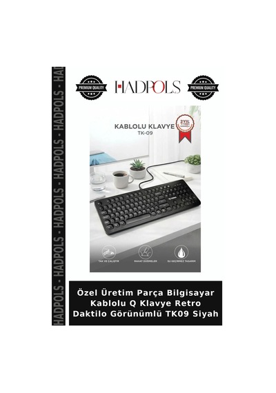 Özel Üretim Parça Bilgisayar Kablolu Q Klavye Retro Daktilo Görünümlü Tk09 Siyah