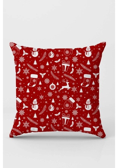 Kırmızı Christmas Çift Taraflı Yastık Kırlent Kılıfı Krl1057n11
