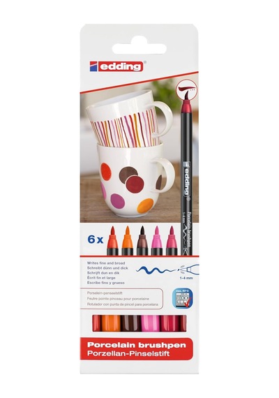 4200 Porselen Fırça Kalemi - 3 X Kırmızı, Turuncu, Kahverengi, Pembe - 6 Kalem - Fırça Ucu 1-4 Mm - Bulaşık Mak Genel