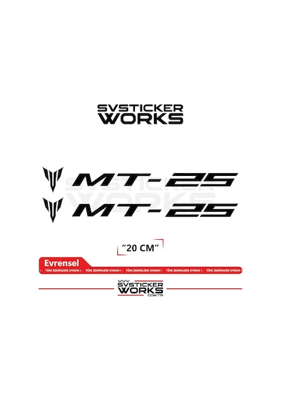 Yamaha Mt-25 Uyumlu Yazı Sticker Yüksek Kalite Özel Kesim Folyo 2'li Set Siyah