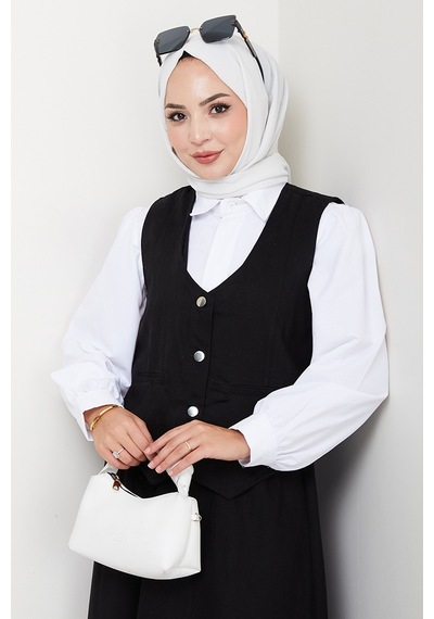 Bestenur İkili Gabardin Yelek Etek Takım 1400 - Siyah Siyah