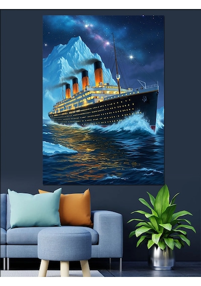 Buzdağına Çarpan Titanic Gemisi Tablosu Dekoratif Kanvas - Mdf Ahşap Tablo