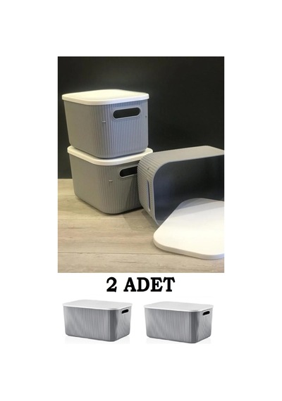 Bayev 2 Adet Storage 6lt Gri Çok Amaçlı Dolap Içi Düzenleyici Kapaklı Kutu, Dekoratif Saklama Kutusu Gri
